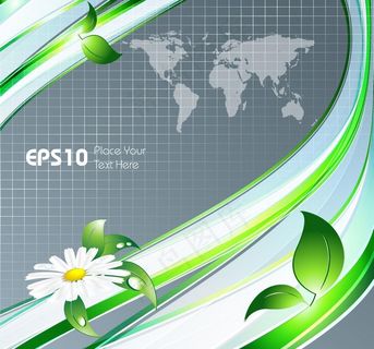 绿色动感线条 绿叶鲜花图片