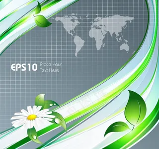 绿色动感线条 绿叶鲜花图片