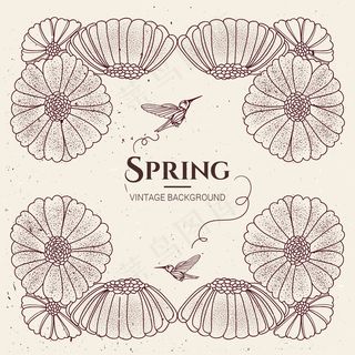 春天背景的花朵和嗡嗡的鸟