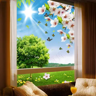 清新风景窗台背景墙
