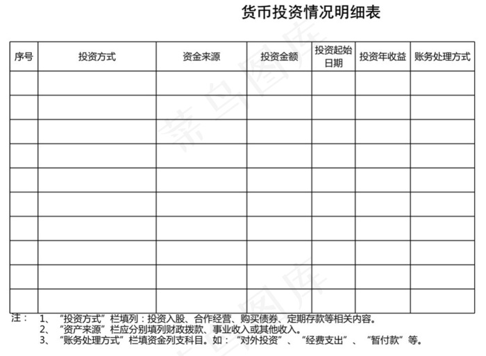 货币投资情况明细表