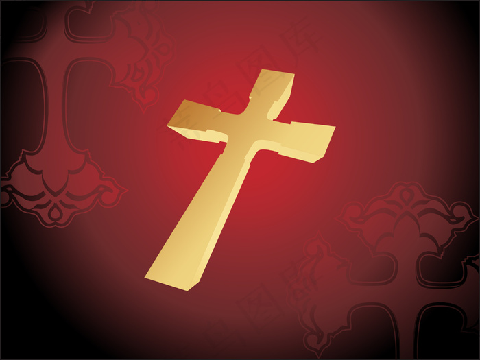 孤立的紫红色背景的金色十字架