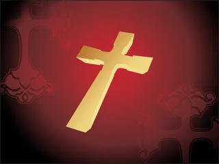 孤立的紫红色背景的金色十字架