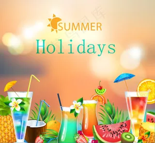 夏日冷饮背景矢量素材