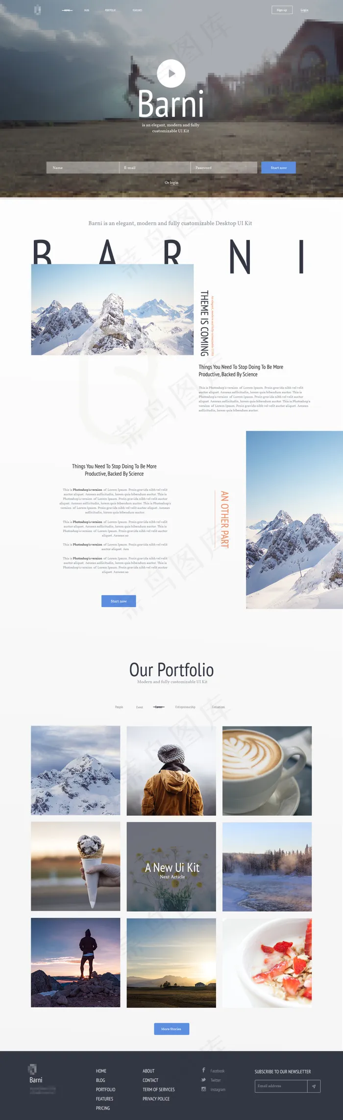 国外旅游网站首页模板PSD分层素材(1440X4699(DPI:144))psd模版下载