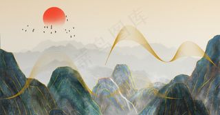 复古烫金中国意境山水图