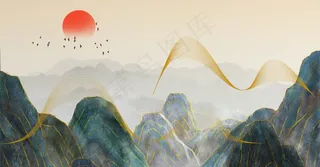 复古烫金中国意境山水图