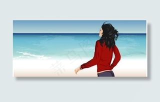 海边休闲的女青年图片