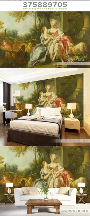 西方贵妇人物油画背景墙