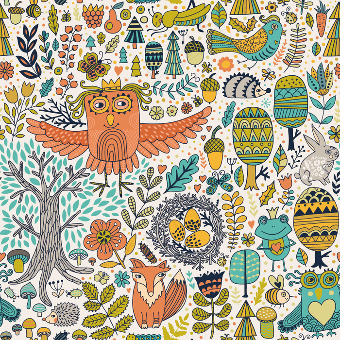 森系北欧动物装饰画无缝背景矢量素材