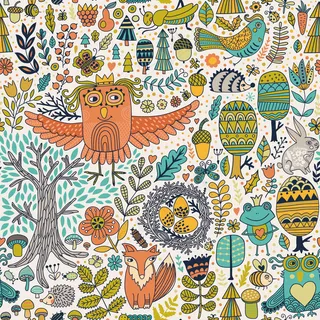 森系北欧动物装饰画无缝背景矢量素材