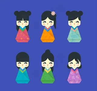 6款可爱日本娃娃设计矢量图
