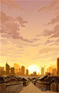 日落时分的村庄