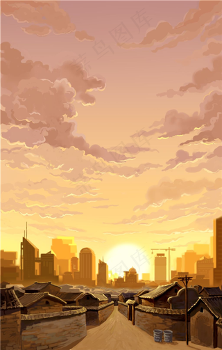 日落时分的村庄