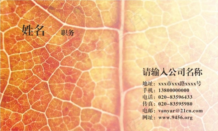 树叶纹路名片cdr矢量模版下载