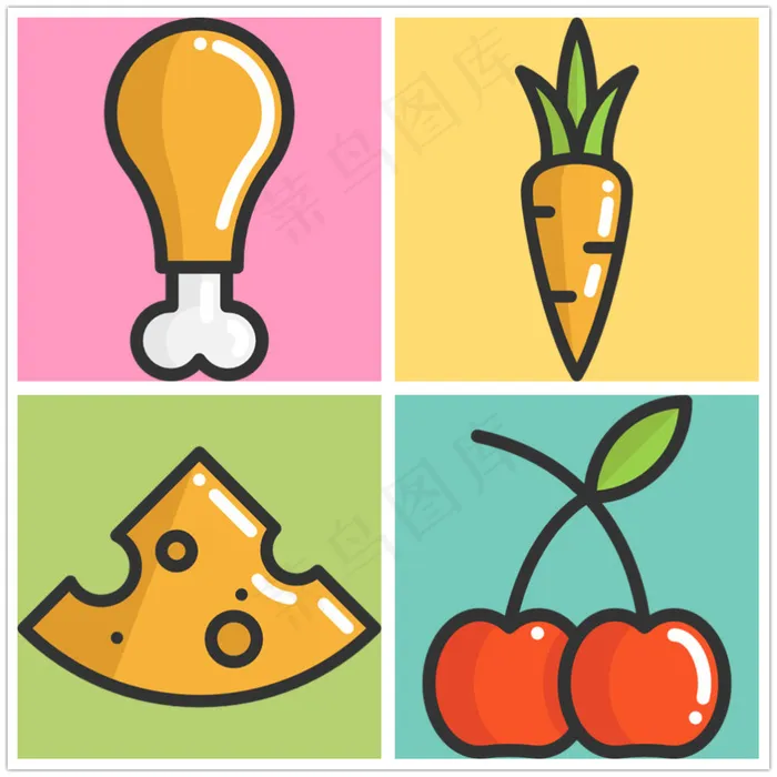 简约扁平食物icon图标eps,ai矢量模版下载