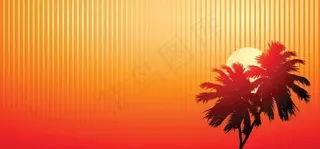 夕阳下的椰子树的剪影矢量素材