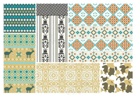 针织效果多图矢量背景中国风花边