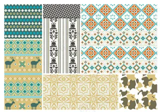 针织效果多图矢量背景中国风花边