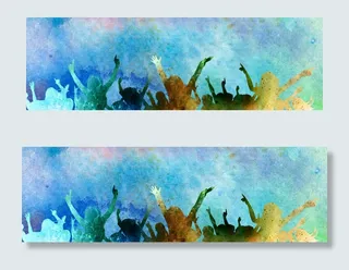 水彩喷墨人群呐喊剪影海报背景