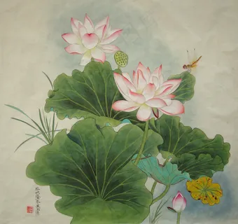 吴玉阳工笔画荷花蜻蜓图片 吴玉阳工笔画荷花蜻蜓图片