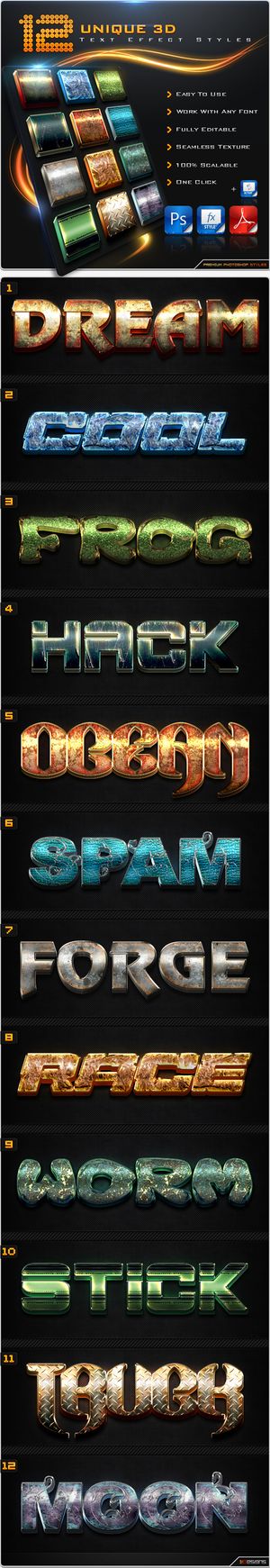 12款多色细致特别3D特效字PSD...