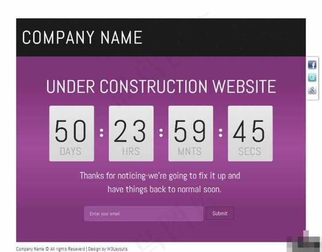 紫色网站建设中倒计时网页模板