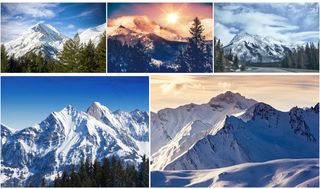 蓝天白云下的雪山