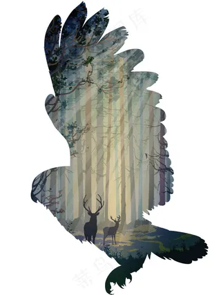 水彩鹿森林鹿剪影麋鹿剪影森林素材圣...