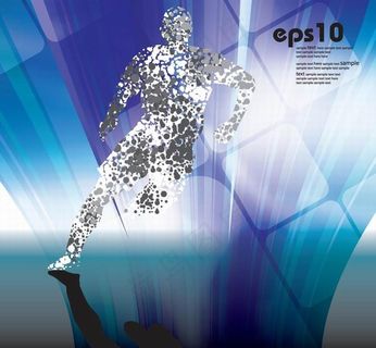 蓝色动感光线 奔跑运动员背景图片