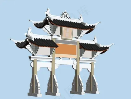 中式古典牌坊3D立体模型