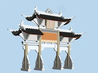 中式古典牌坊3D立体模型