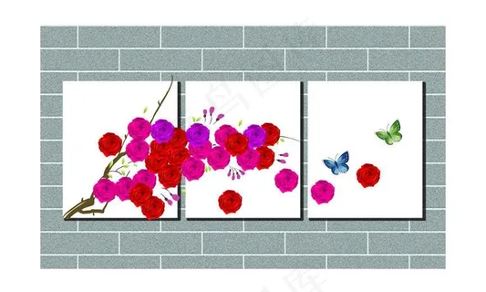 玫瑰蝴蝶无框画图片