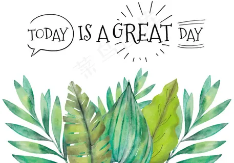 手绘清新树叶植物插画