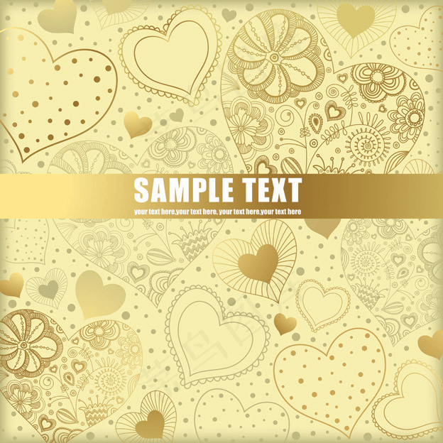 金色心形花纹矢量图下载