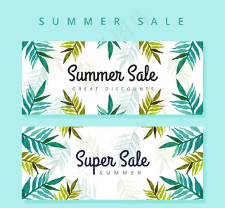 折扣夏季横幅与水彩棕榈叶