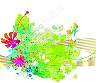 水墨花朵卷纹叶子背景