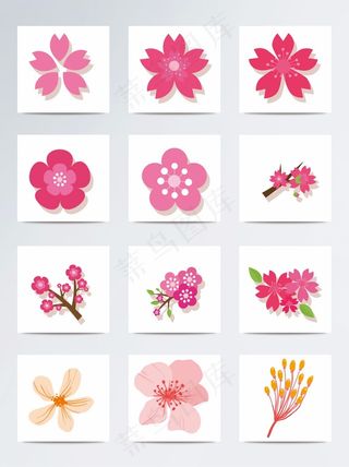 12款粉色樱花和花枝矢量素材