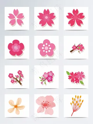 12款粉色樱花和花枝矢量素材