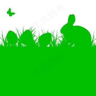 在草地上的复活节兔子和蛋