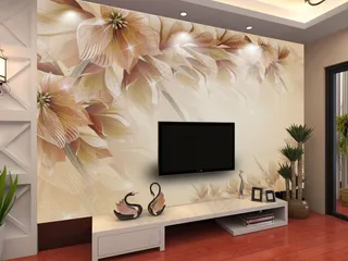 黄色大朵花纹背景墙装饰画素材源文件