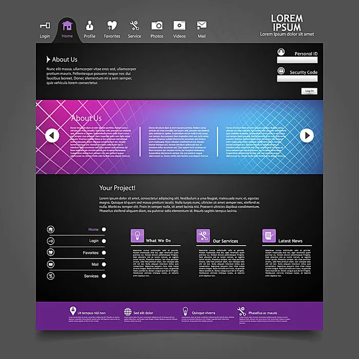 黑色时尚网页设计eps,ai矢量模版下载