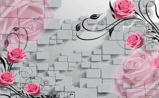 方格底纹粉色花朵