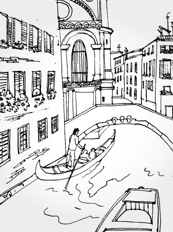 精美手绘街道03——矢量素材