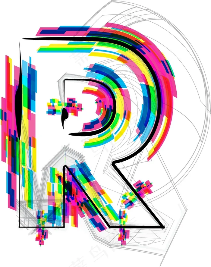 插图插画矢量字体的字母R