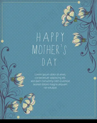 粉蓝色花纹边框背景母亲节卡片
