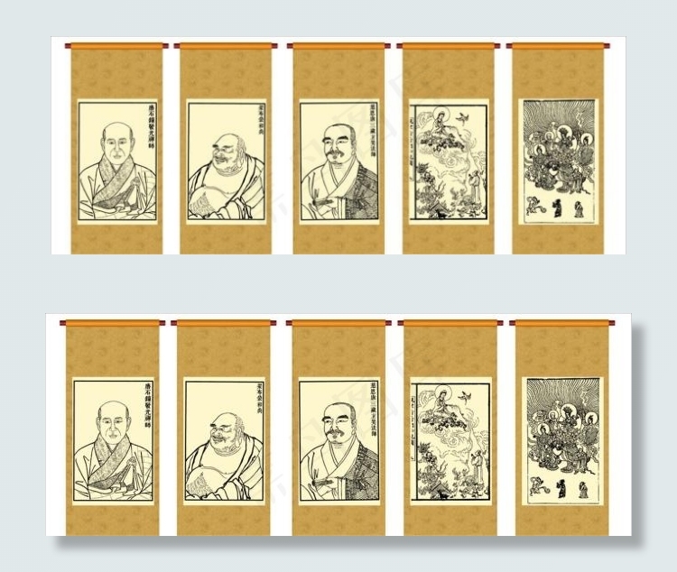 水墨画画轴eps,ai矢量模版下载