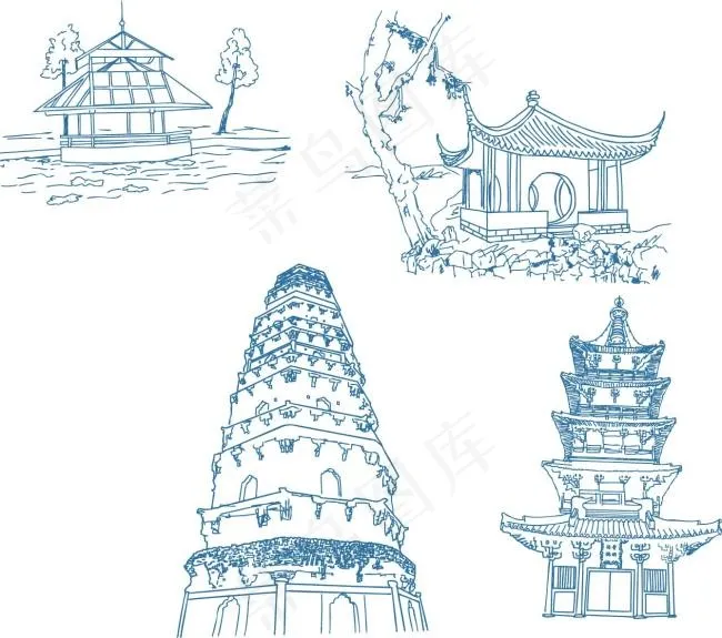 手绘苏州名胜古迹ai矢量模版下载