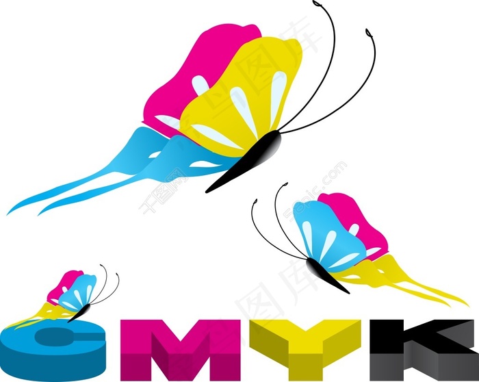 矢量CMYK颜色印刷油墨蝴蝶颜色图片