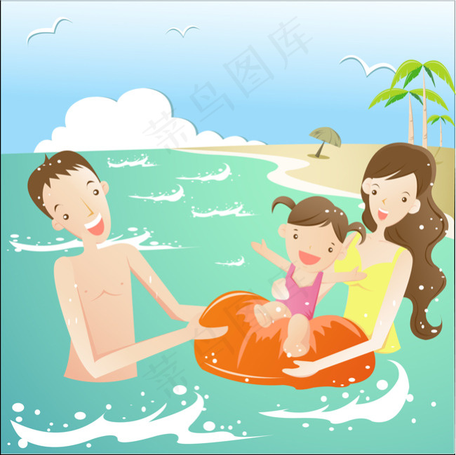 幸福家庭海邊戲水